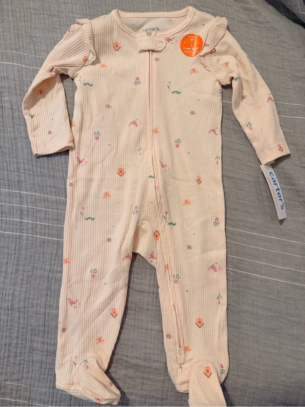 Carter's Pale Pink Floral Ribbed Footed One-Piece